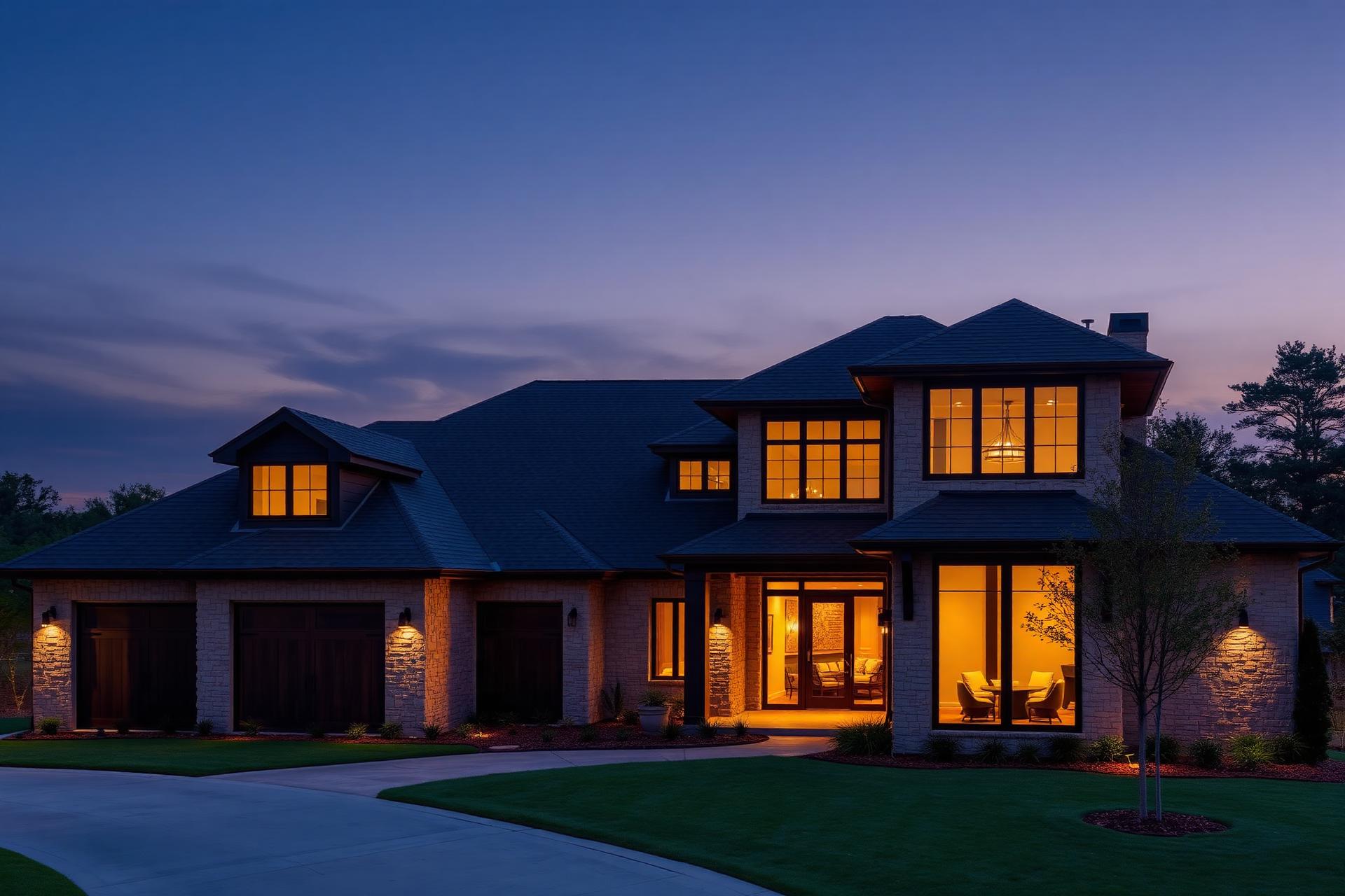 Luxury Texas home at dusk